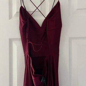 Lainey Ruffled High Slit Long Formal Prom Dress Burgundy from Windsor NEW Size S